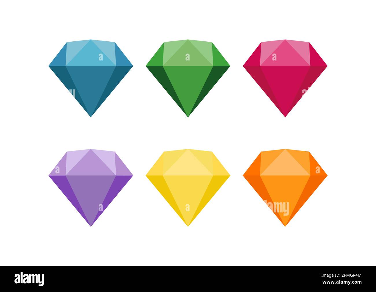 Vektordarstellung von sechs verschiedenen Farben von Diamanten, isoliert auf weißem Hintergrund Stock Vektor