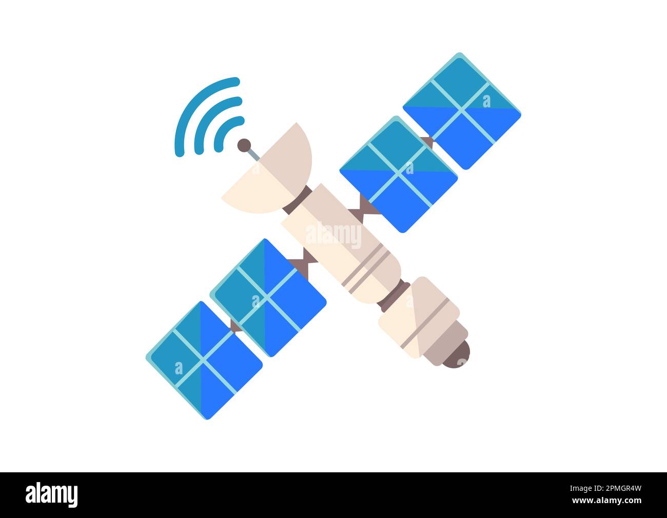 Satellit in flacher Ausführung isoliert auf weißem Hintergrund. Symbol Space Station Vector (Vektor Der Raumstation) Stock Vektor