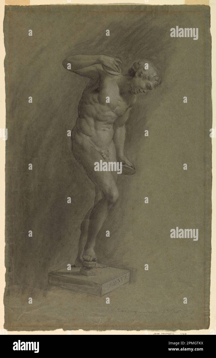 Drawing, Dancing Faun; John Trumbull (amerikanisch, 1756–1843); USA; Schwarz-weiße Kreide auf graublauem Papier; 49,7 x 31,5 cm (19 9/16 x 12 3/8 Zoll); 1905-24-1 Stockfoto