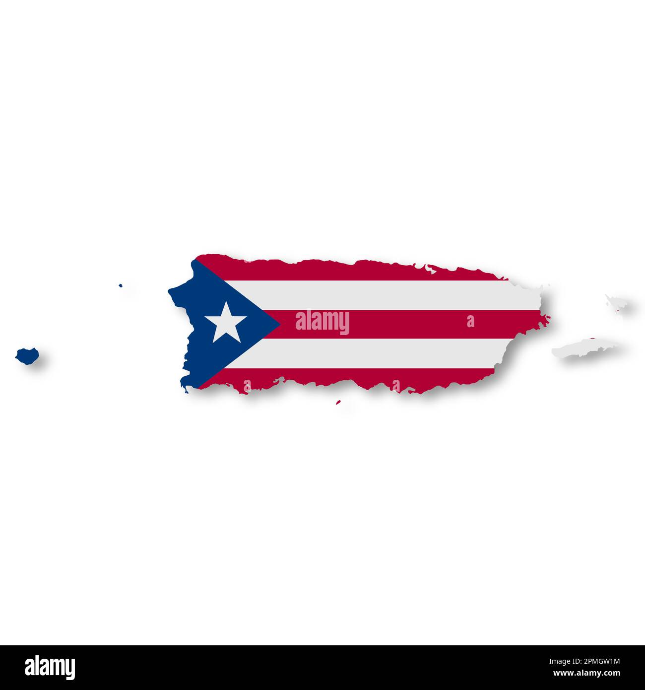 Puerto-Rico-Flaggenkarte auf weißem Hintergrund mit 3D-Darstellung des Beschneidungspfades Stockfoto