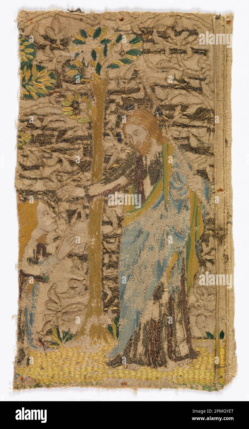 Fragment (Italien); Baumwolle, Leinen, Seide und Metall; Kette x Schuss: 25 x 14 cm (9 13/16 x 5 1/2 Zoll); 1963-70-3 Stockfoto