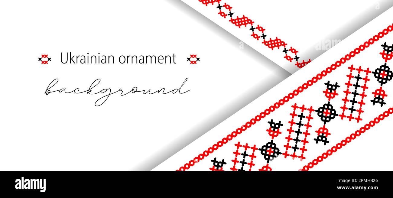 Ukrainian modern layered banner,background, poster with ethnic ornament in red and black colors Stock Vektor