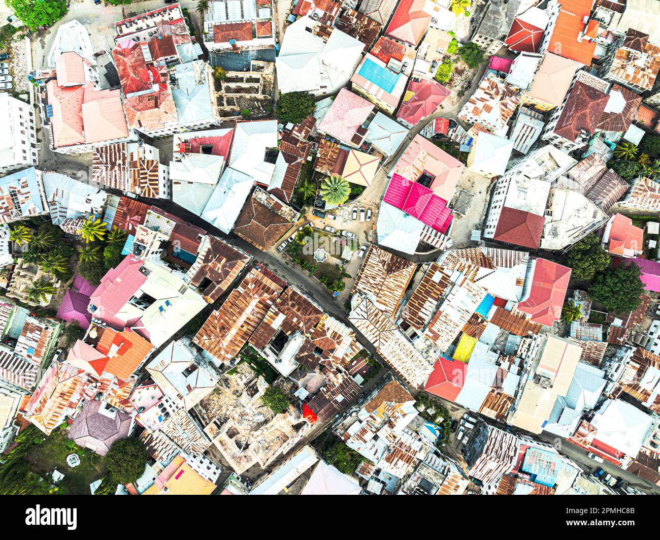 Wohngebäude von oben, Stone Town, Sansibar, Tansania, Ostafrika, Afrika Stockfoto