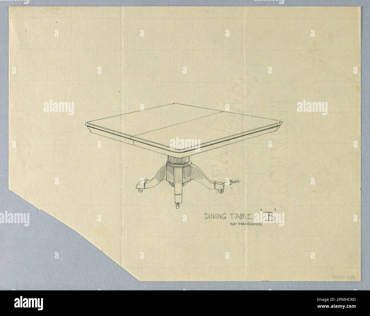 Zeichnung, Design for Dining Tisch „B“ von Mahagoni; entworfen von A.N. Davenport Co.; Graphit auf dünnem cremefarbenem Papier; 21,6 x 27,6 cm (8 1/2 x 10 7/8 Zoll) Stockfoto