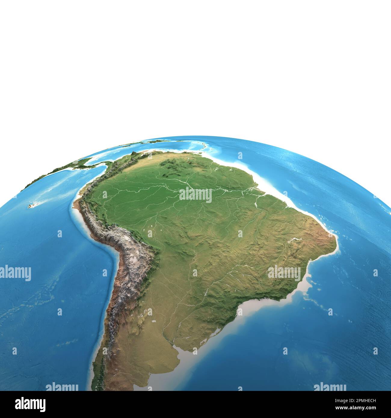 Hochauflösende Satellitenansicht des Planeten Erde mit Fokus auf Südamerika, Amazonas Regenwald, Andes Cordillera - Elemente, die von der NASA bereitgestellt wurden Stockfoto