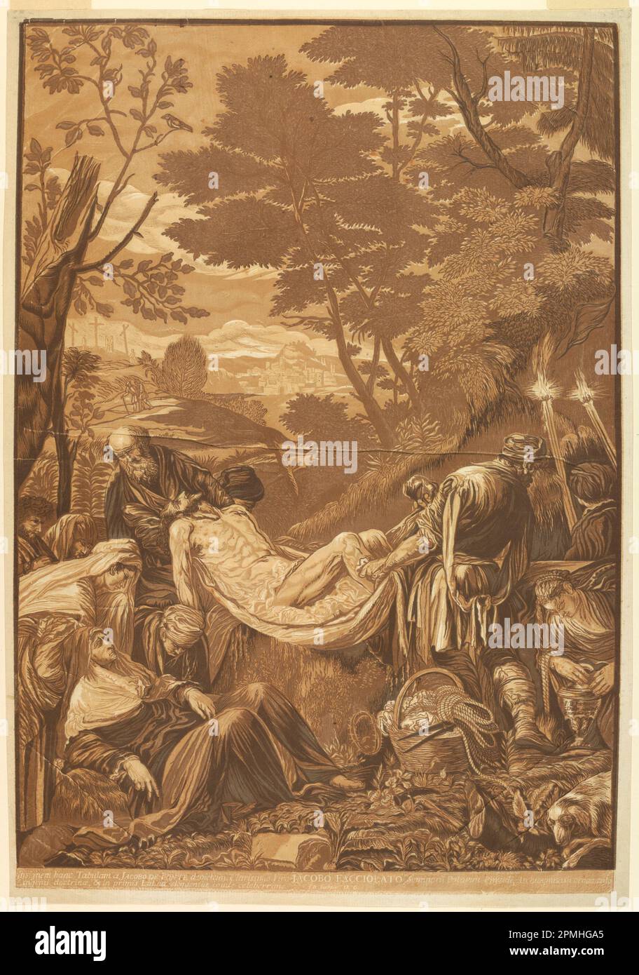 Print, The Entombment, nach Jacopo Bassano; Print Maker: John Jackson; England; Chiaroscuro Holzschnitt aus vier Blocks, in buff, hellrötlich braun, grau, dunkelbraun; Platte: 53,9 x 38 cm (21 1/4 x 14 15/16 Zoll) Papier: 57,2 x 39,4 cm (22 1/2 x 15 1/2 Zoll); Bequest of George Campbell Cooper; 1896-3-229 Stockfoto
