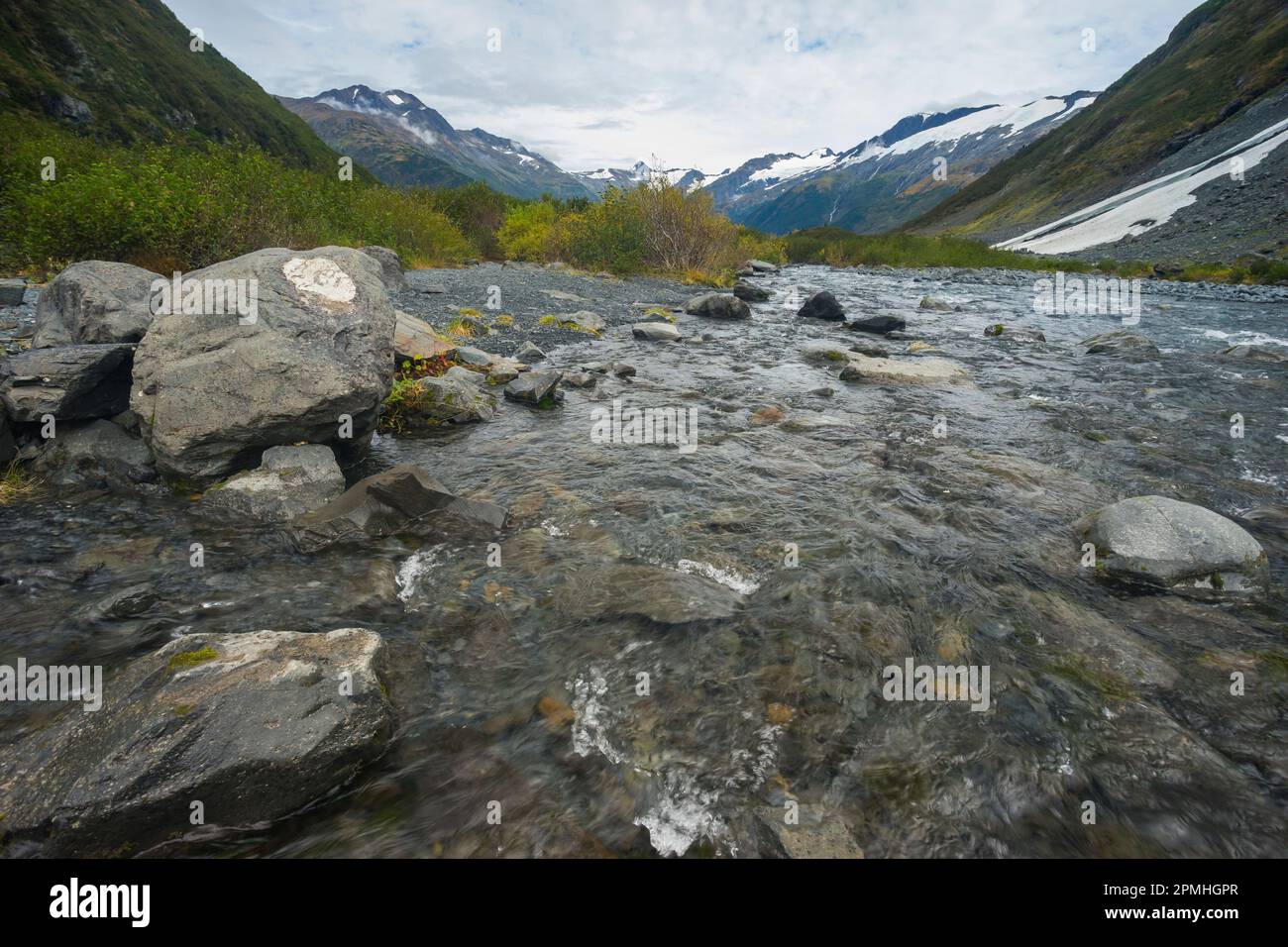 Valley of Byron Glacier, Kenai Halbinsel, Alaska, Vereinigte Staaten von Amerika, Nordamerika Stockfoto