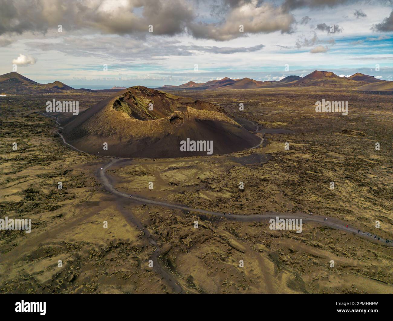 Der Vulkan El Cuervo, der Nationalpark Timanfaya, Lanzarote, Las Palmas, die Kanarischen Inseln, Spanien, Atlantik, Europa Stockfoto