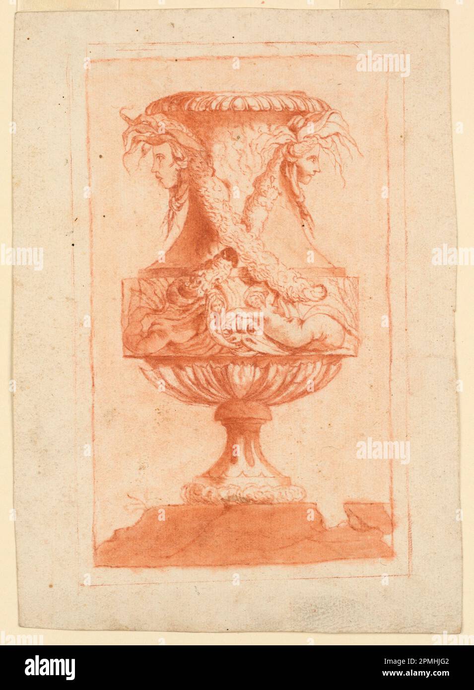 Zeichnen, Design für eine Vase; Italien; roter Buntstift auf Papier; 40,6 x 19,7 cm (16 Zoll X 7 3/4 Zoll) Stockfoto