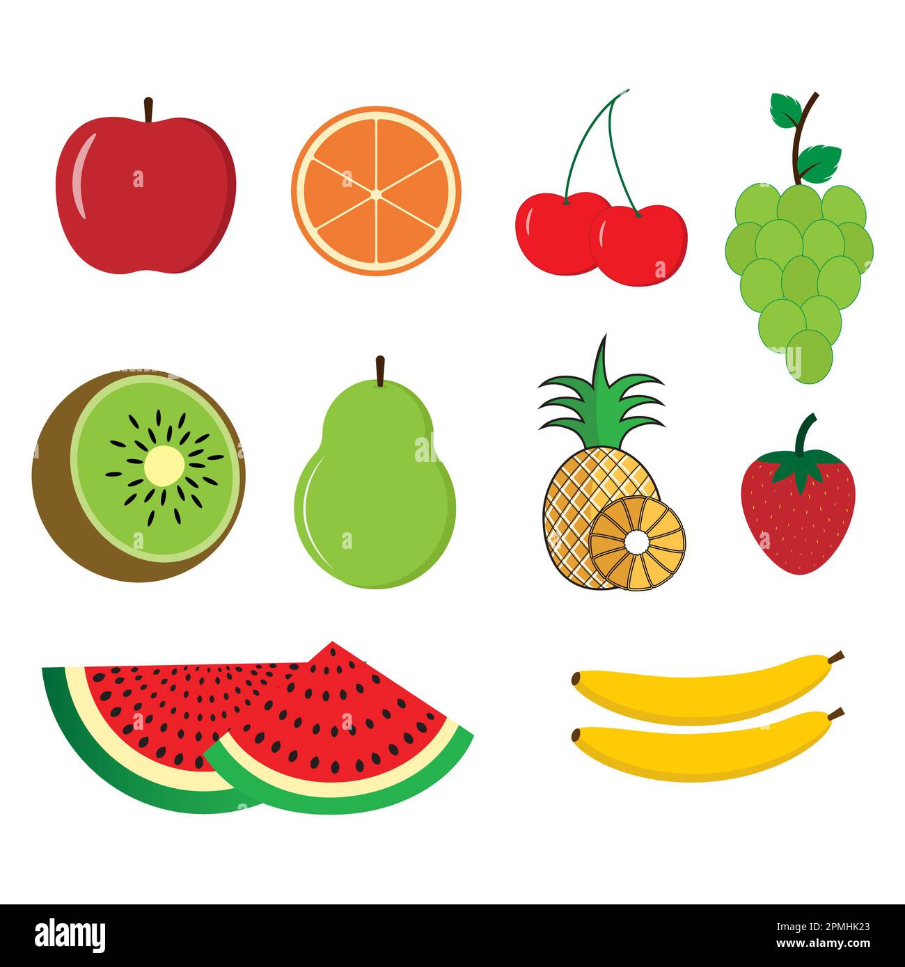 Satz Obstvektor, Sammlung frischer Früchte, Stockfoto