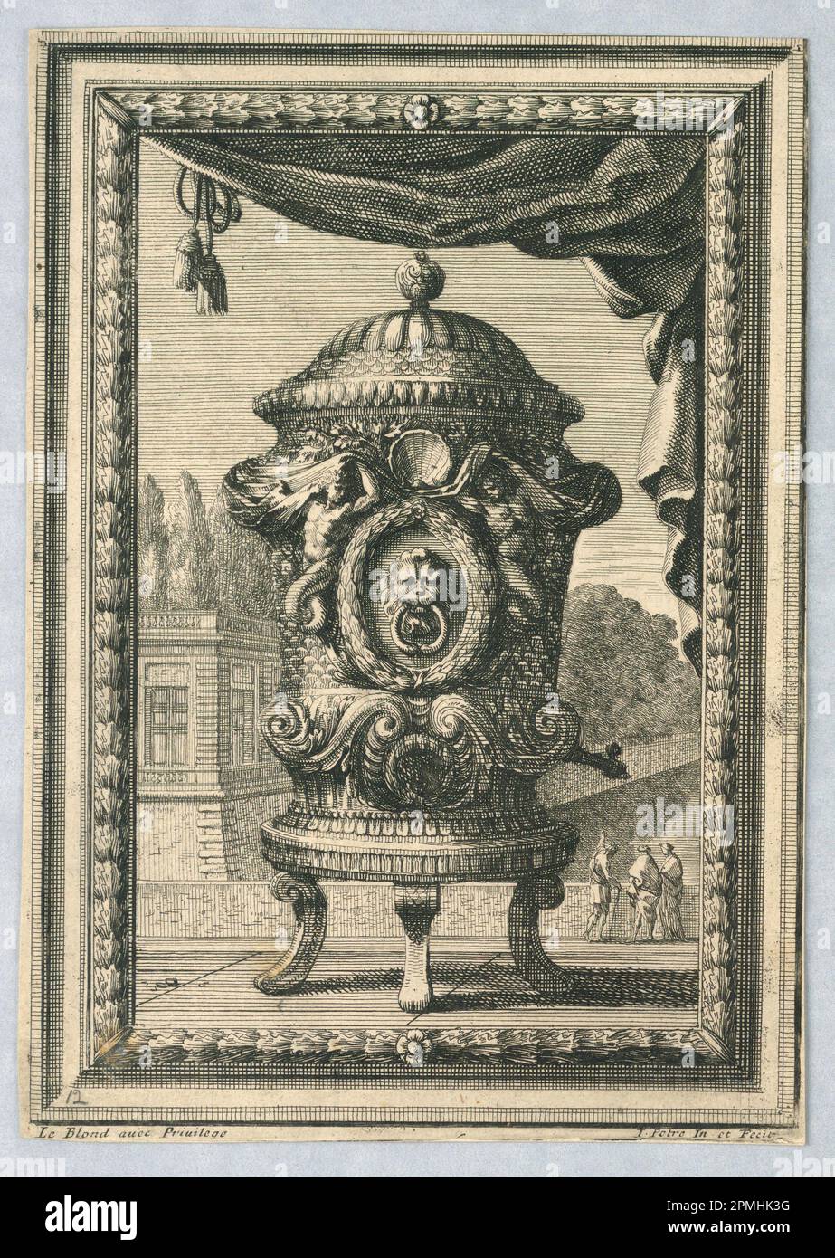 Print, Design for an URN; Print Maker: Jean Le Pautre (Französisch, 1618–1682); Ätzen auf Papier; 20,9 x 14,7 cm (8 1/4 x 5 13/16 Zoll) Stockfoto