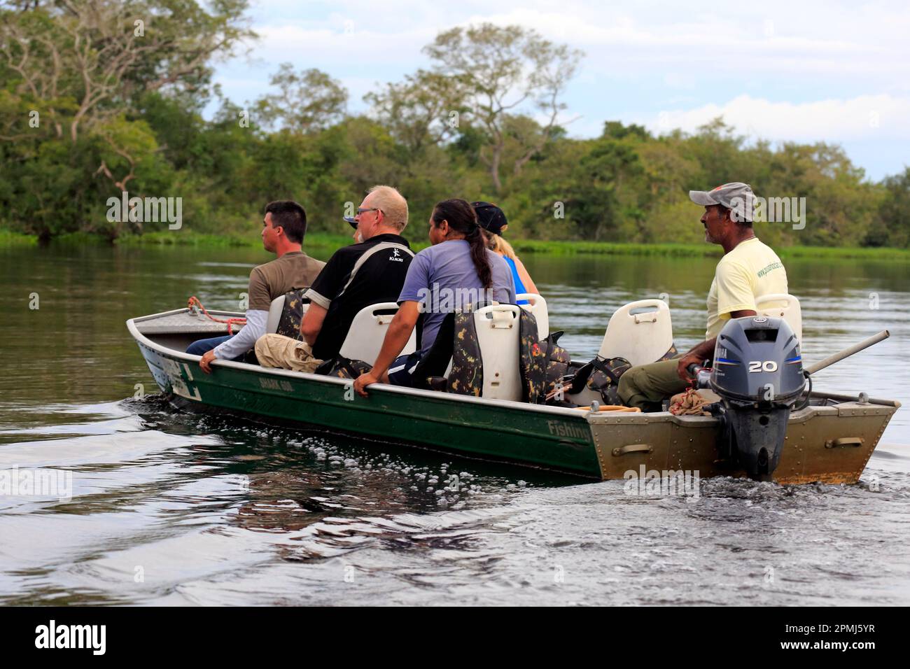 Touristenreise, Bootsfahrt, Flusssafari, Öko, umweltfreundlich, Natur, Entspannung, Entdecken, ungestört, friedlich, Pantanal, Mato Grosso, Brasilien Stockfoto