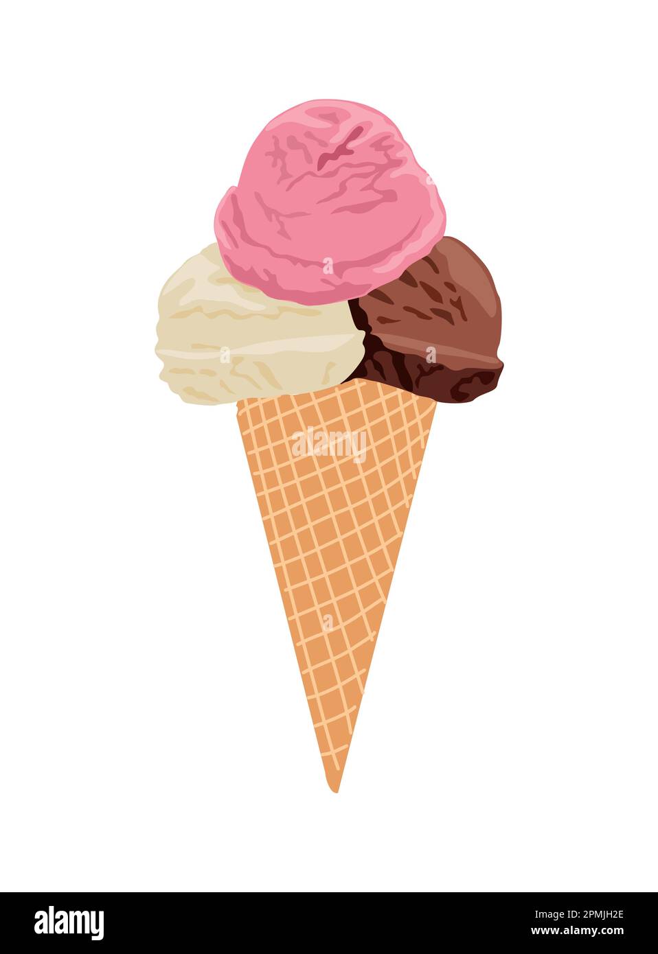 Vektordarstellung für Eiscreme in Waffelkegel. Stock Vektor