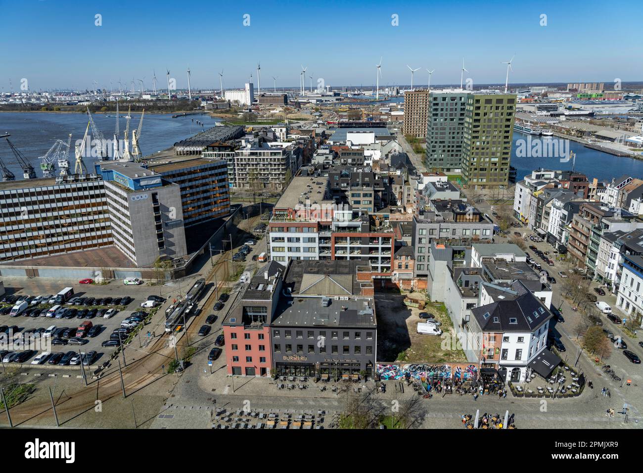 Hochhäuser, Wohnhäuser, Wohnhäuser, Old Harbour District, Het Eilandje von Antwerpen, ehemals unansehnlicher, schäbiger Bezirk, jetzt modern Stockfoto