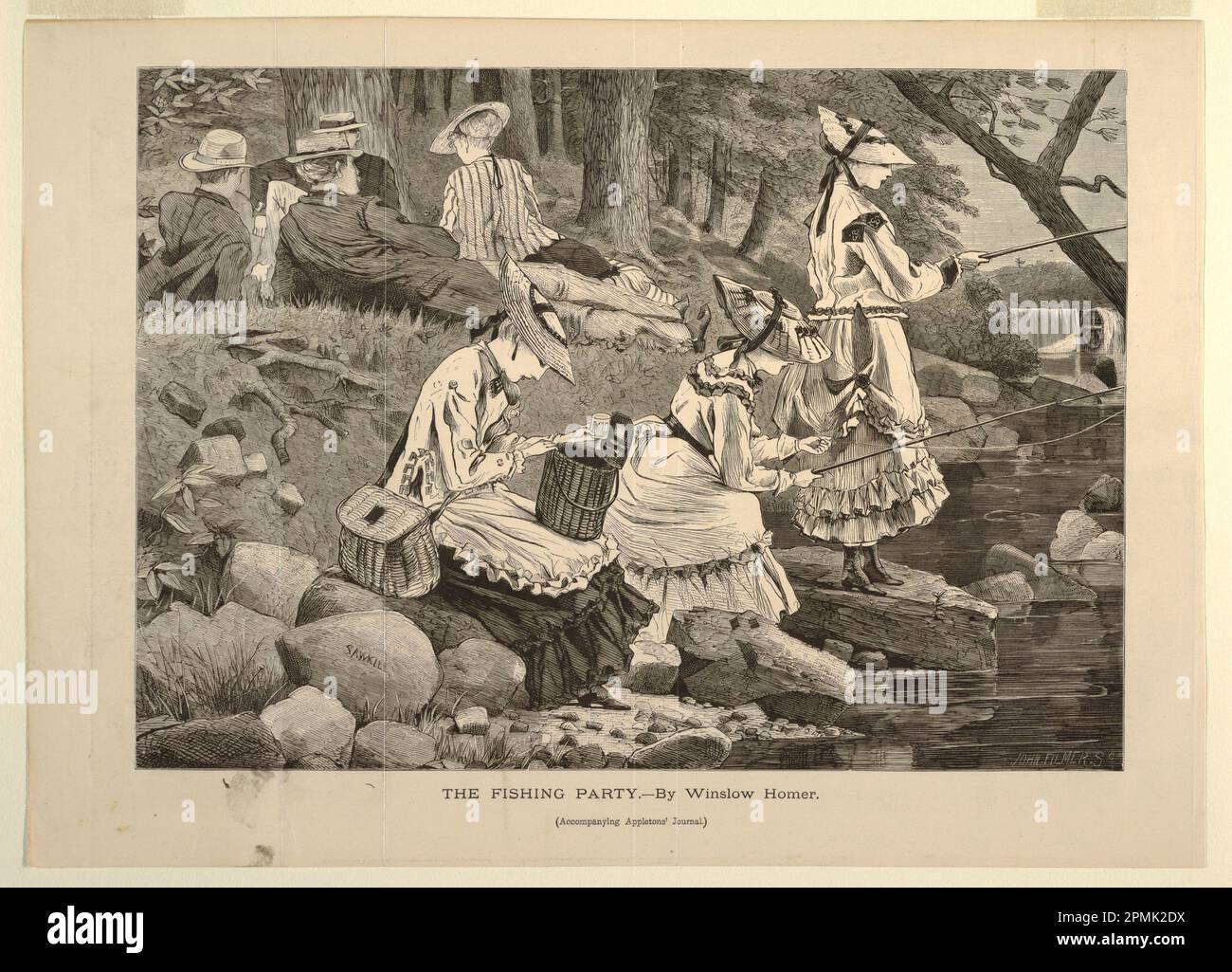 Print, The Fishing Party, from Appletons' Journal of Literature, Science and Art, 2. Oktober 1869, Supplement; Nach Winslow Homer (amerikanisch, 1836-1910); graviert von John Filmer (amerikanisch, aktiv 1870-1880); USA; Holzgravierung auf cremefarbenem gewebtem Papier; Rahmen: 39,7 x 50,2 cm (15 5/8 x 19 3/4 Zoll) Stockfoto