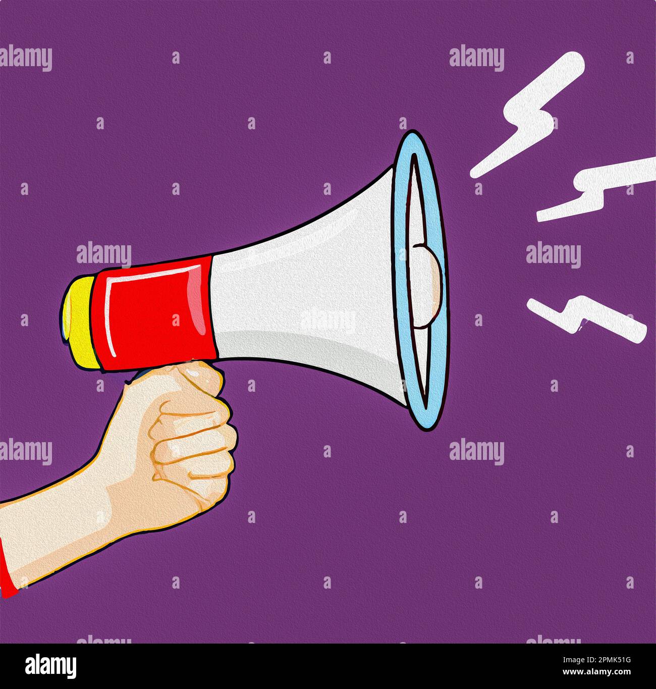 Hand hält das Megaphon Stockfoto