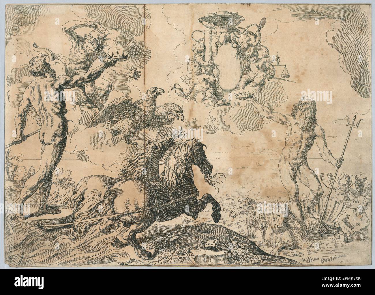 Printmedien, Quos Ego (Wer I); Printmedien: Simone Cantarini (Italienisch, 1612–1648); Ätzen auf Papier; 31,4 x 43,9 cm (12 3/8 x 17 5/16 Zoll); 1896–31-43 Stockfoto