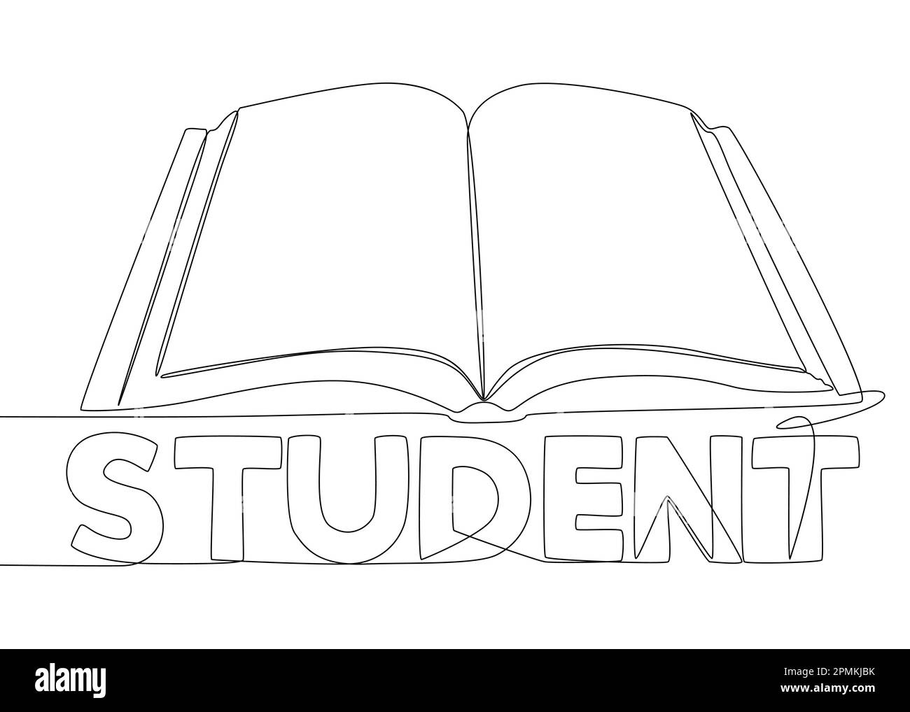 Eine fortlaufende Zeile des Buches mit Schülerwort. Vektorkonzept zur Darstellung dünner Linien. Kontur Zeichnen kreativer Ideen. Stock Vektor