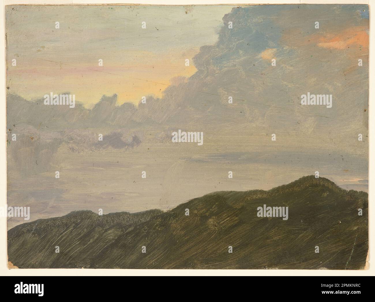 Zeichnen, Hilltop und Wolken; Frederic Edwin Church (amerikanisch, 1826–1900); USA; Pinsel- und Ölfarbe, Graphit auf Pappe mit grüner Rückseite; 22,3 x 30,4 cm (8 3/4 x 11 15/16 Zoll) Stockfoto