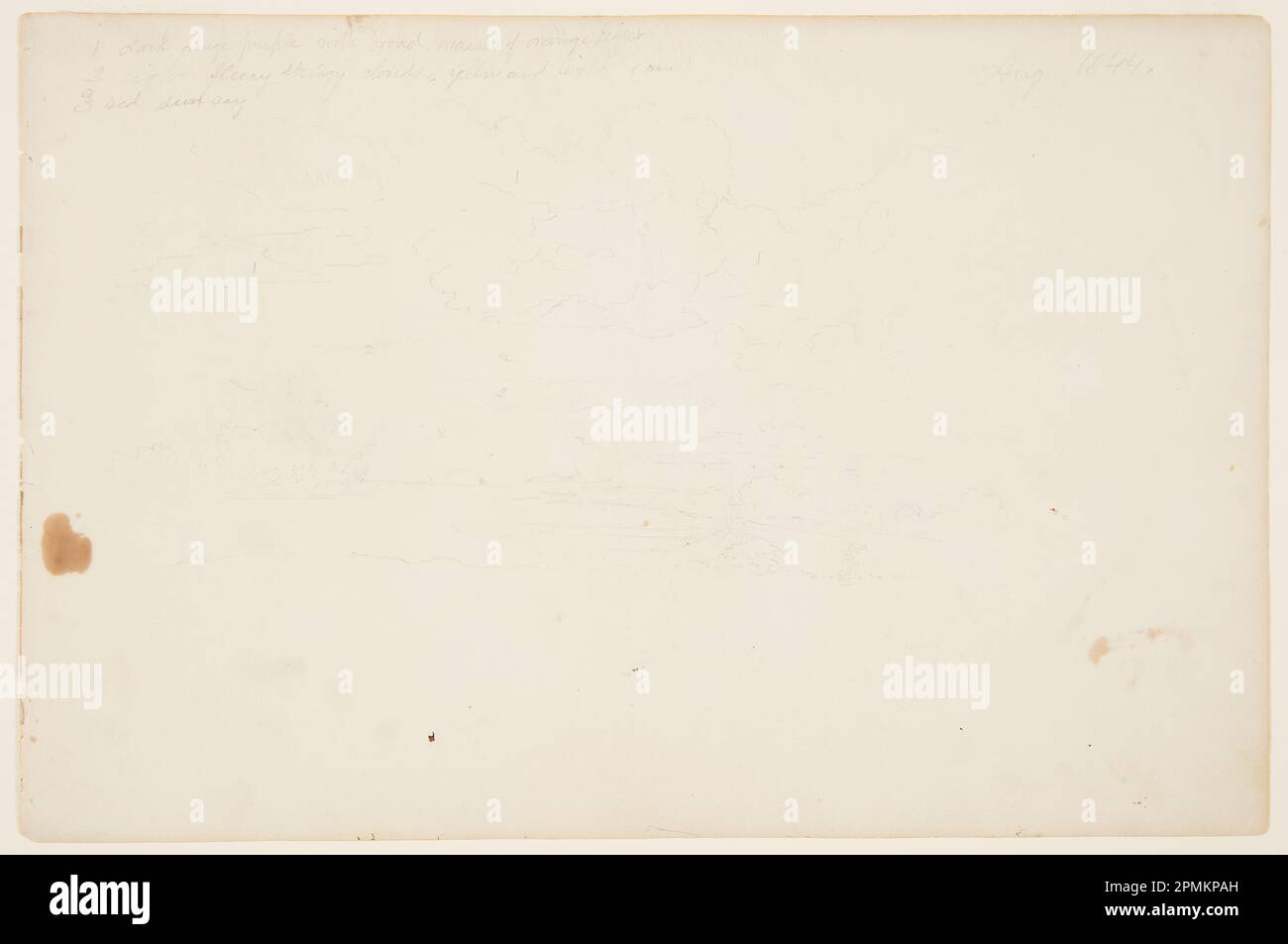 Zeichnen, Cloud Studies mit Setting Sun; Frederic Edwin Church (amerikanisch, 1826–1900); USA; Graphit auf cremefarbenem gewebtem Papier; Blatt: 25,8 x 38,8 cm (10 3/16 x 15 1/4 Zoll) Stockfoto