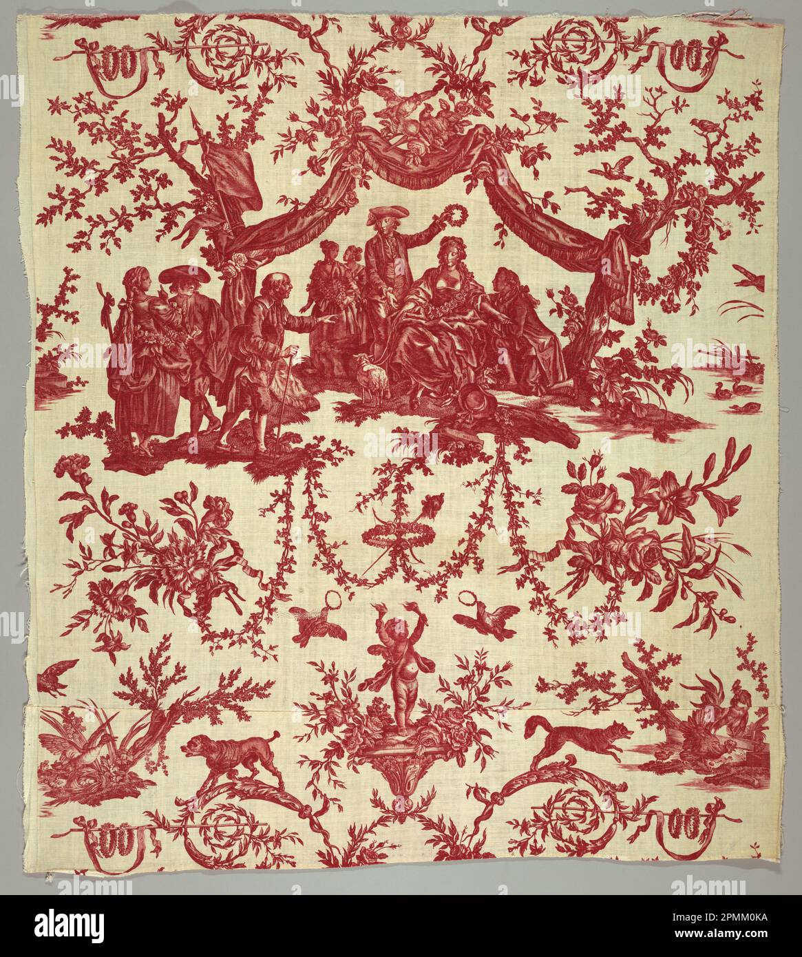 Textil, La Couronnement de la Rosiere; entworfen von Jean-Baptiste Huët (1745-1811); Unternehmen: Oberkampf & Cie. (Frankreich); Frankreich; Baumwolle; Kette x Schuss: 110 x 96 cm (43 5/16 x 37 13/16 Zoll) Wiederholung H (Muster): 93 cm (36 5/8 Zoll); Bequest von Elinor Merrell; 1995-50-38 Stockfoto