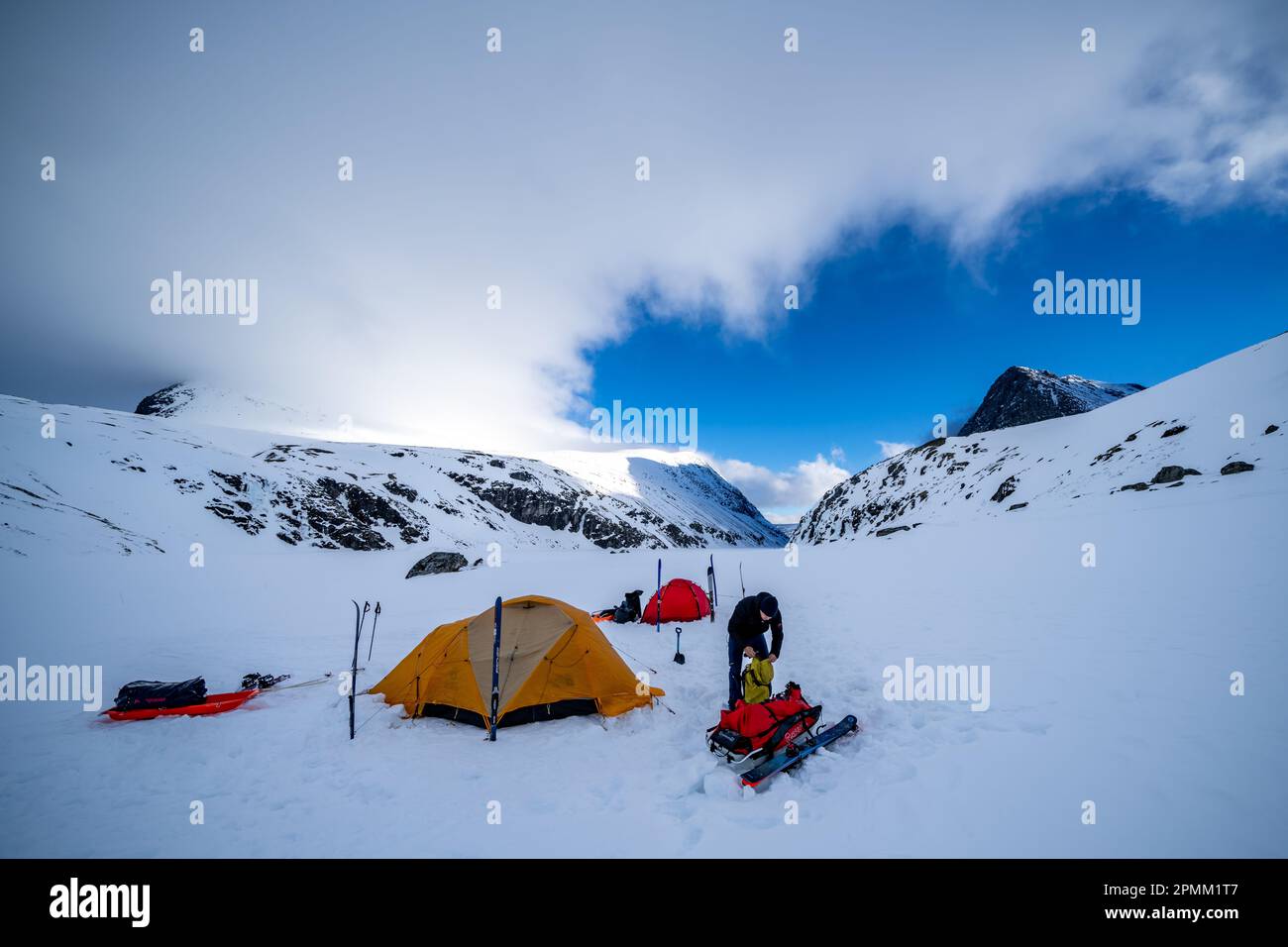 Skitouren und Camping im Rondane-Nationalpark, Norwegen Stockfoto