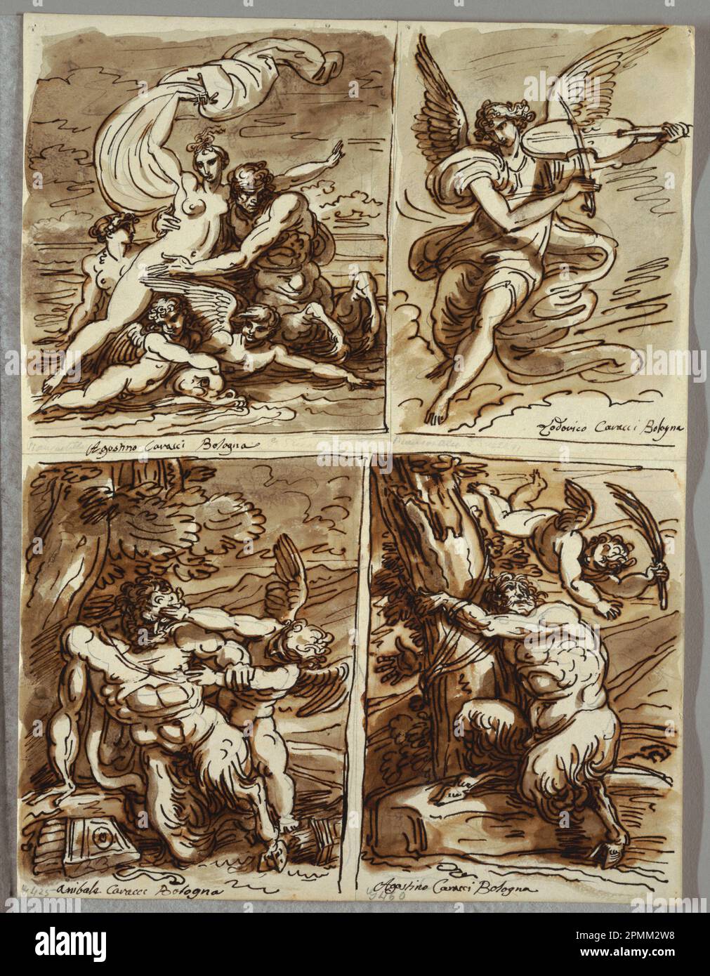 Zeichnung, Glauco und Scylla, Studie nach Agostino Carracci; entworfen von Felice Giani (Italienisch, 1758–1823); Italien; Stift und braune Tinte, Bürste und braunes Waschen, über schwarzer Kreide auf weißem, schwerem gewebtem Papier; 30,7 x 23,1 cm (12 1/16 x 9 1/8 Zoll) Stockfoto