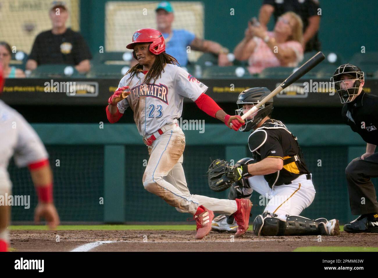 Clearwater Threshers Emaarion Boyd (23) bats during an MiLB Florida