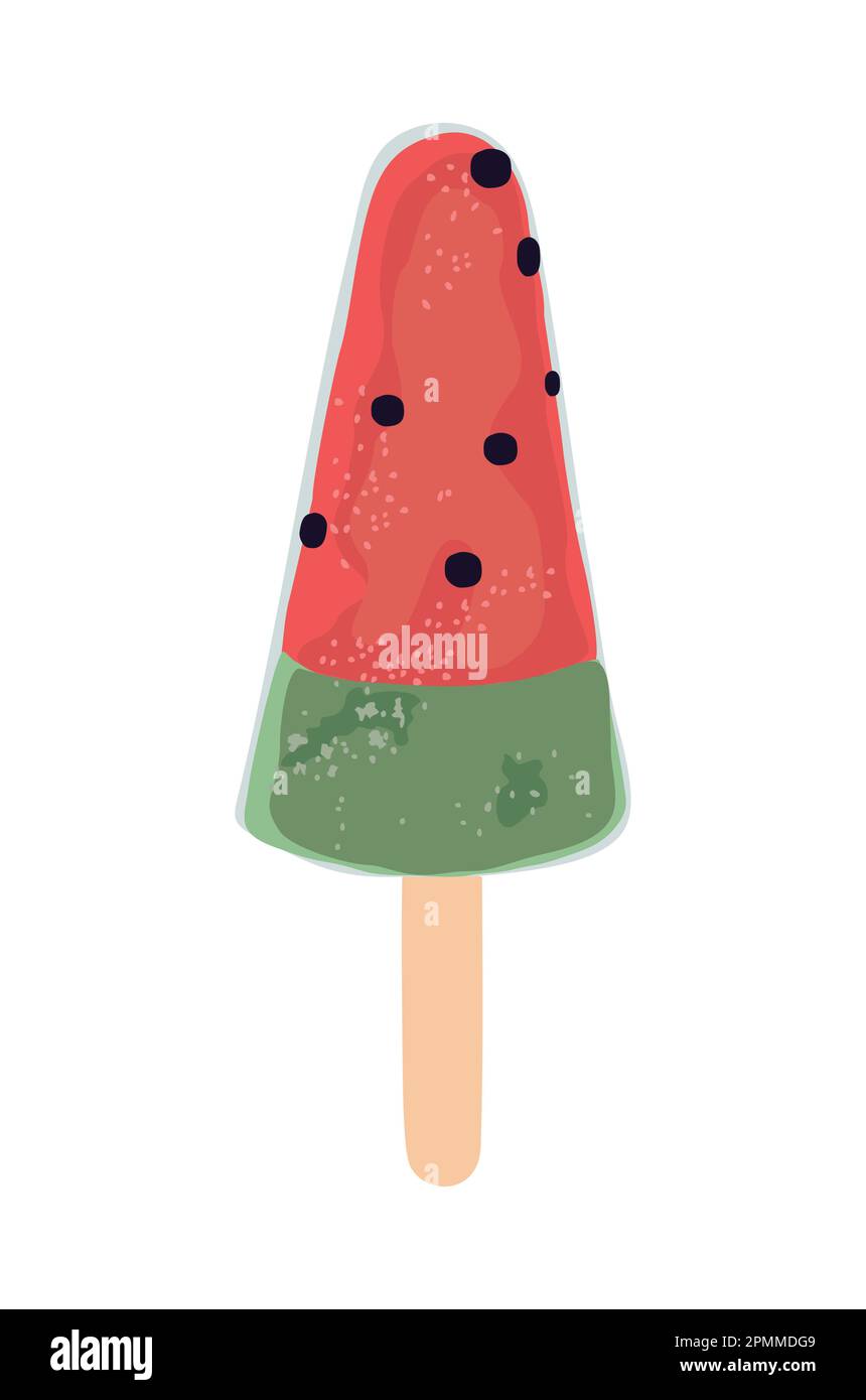 Eiscreme, Wassermelone, Eis am Stiel, Vektor auf Weiß. Stock Vektor
