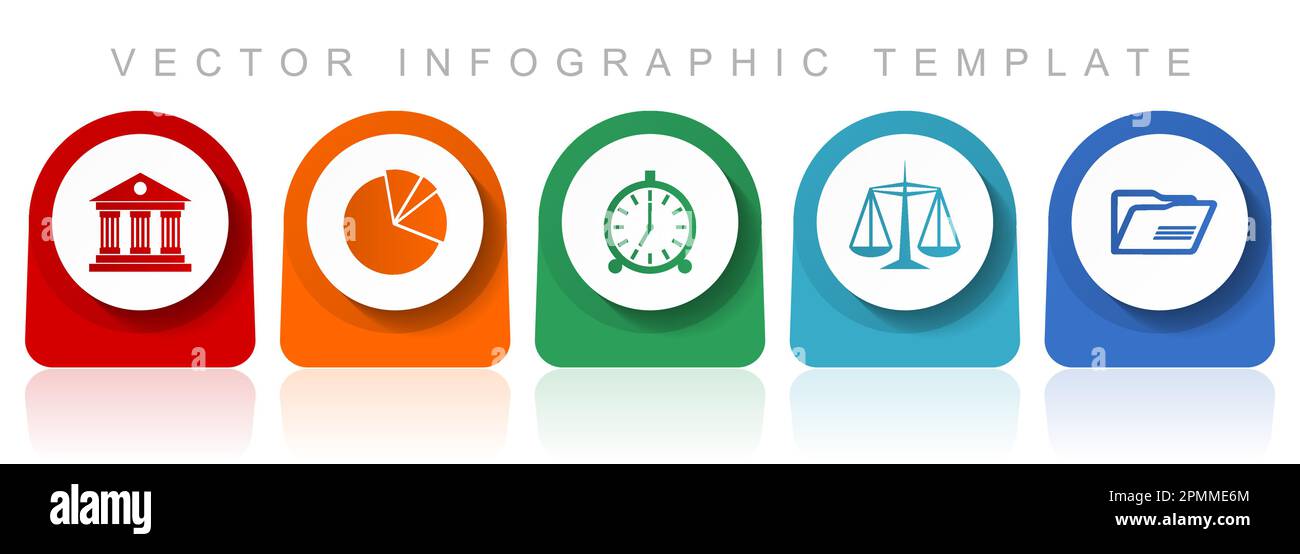 Symbolsatz für den Bildungsbereich, flaches Design verschiedene bunte Symbole wie Architektur, Diagramm, Uhr, Waagen und Ordner für webdesign und mobile Anwendungen Stock Vektor
