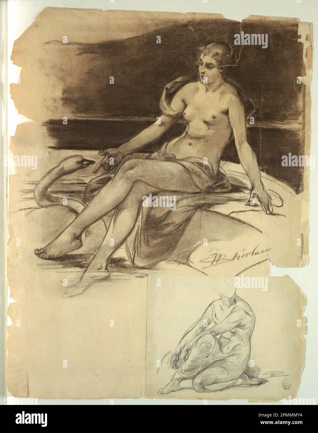 Drawing, Girl with Swan; Walter Shirlaw (amerikanisch, B. Schottland, 1838–1909); USA; Holzkohle, weiße Kreide auf Papier; 61 x 46,8 cm (24 x 18 7/16 Zoll) Stockfoto