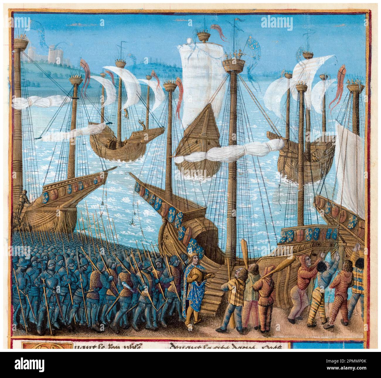 Kreuzzüge: König Philip II. Von Frankreich (1165-1223), mit seiner Armee, Abfahrt zum dritten Kreuzzug, beleuchtetes Manuskript von Jean Colombe, ca. 1474 Stockfoto