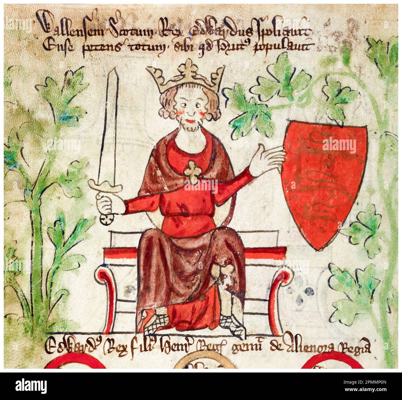 Edward I von England (1239-1307), auch bekannt als Edward Longshanks und der Hammer der Schotten war König von England (1272-1307), beleuchtetes Manuskript Porträtbild von Peter von Langtoft, 1307-1327 Stockfoto