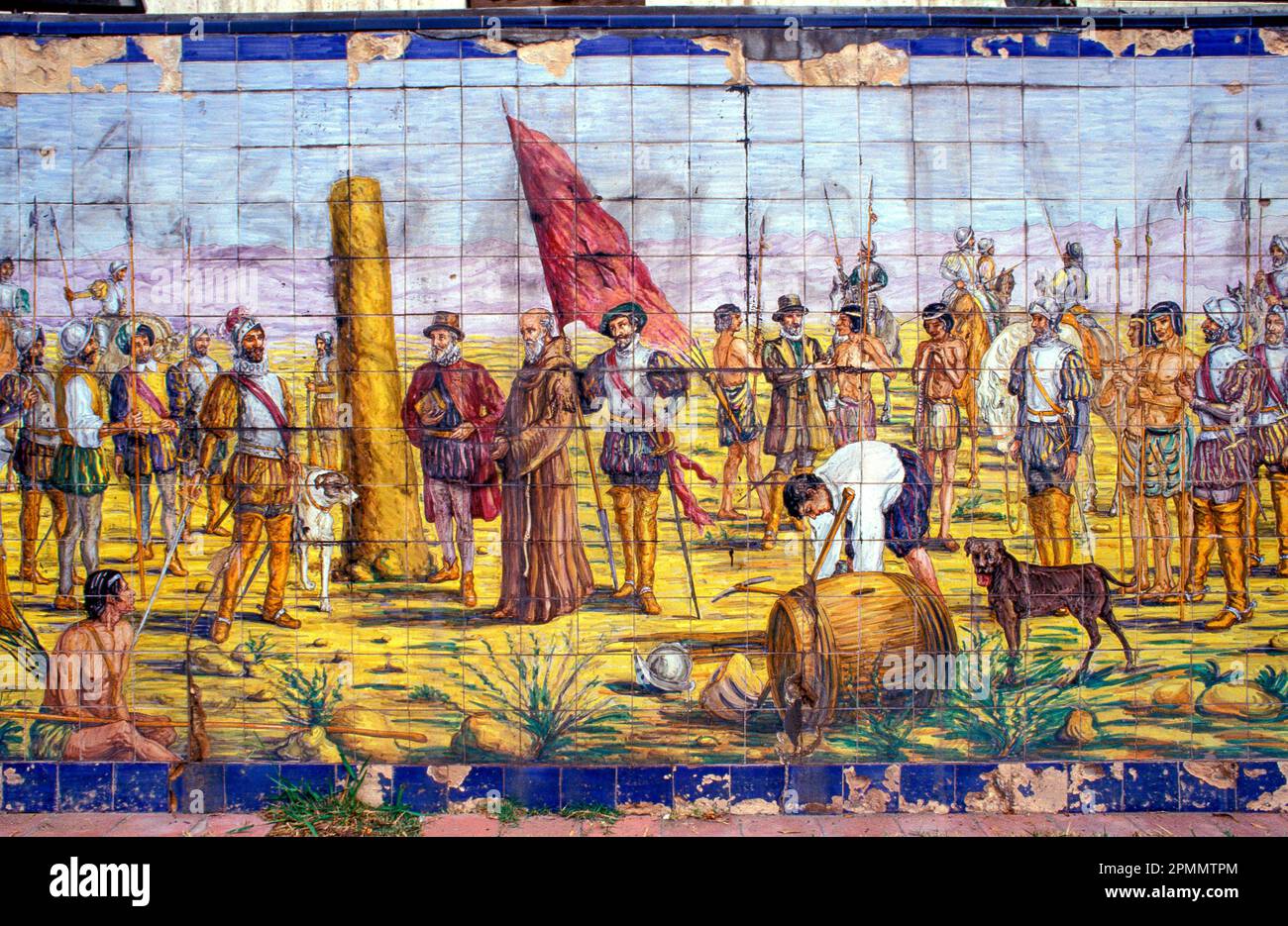 Argentinien, Mendoza. Tableau zeigt die Ankunft der Spanier in Mendoza auf dem Spanischen Platz. Stockfoto