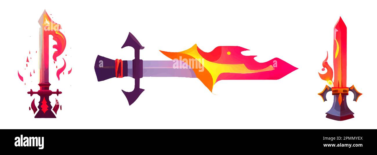 Vektordarstellung des Schwertes auf Feuer isolieren auf weißem Hintergrund Stock Vektor
