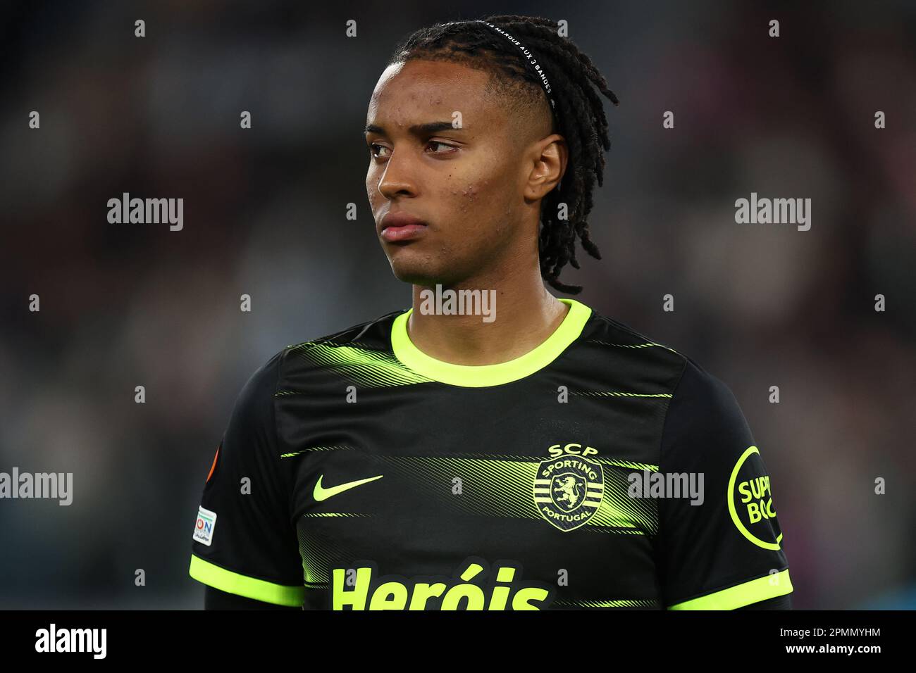 Turin, Italien. 13. April 2023. Youssef Chermiti vom Sporting Clube de Portugal schaut beim Viertelfinale der UEFA Europa League im ersten Spiel zwischen dem FC Juventus und dem Sporting Clube de Portugal am 13 2023. April im Allianz-Stadion in Turin zu . Kredit: Marco Canoniero/Alamy Live News Stockfoto