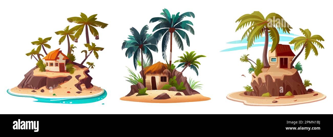 Vektordarstellung der Insel mit Palmen und Sandküste isoliert auf weißem Hintergrund Stock Vektor