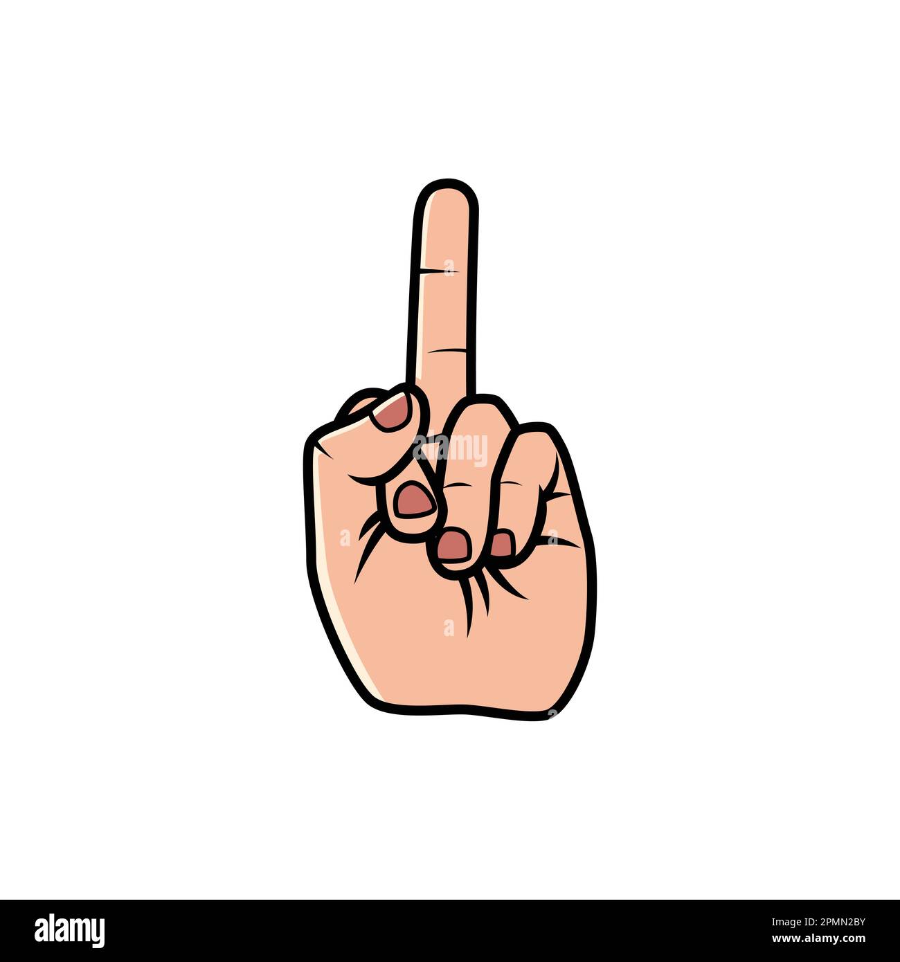 Mittelfinger-Handzeichen isoliert auf weißem Hintergrund. Symbolvektordarstellung. Stock Vektor