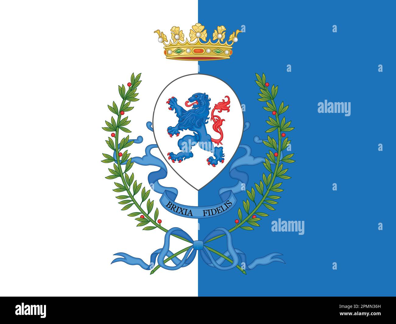 Flagge der Stadt Brescia mit Wappen, Lombardei, Italien, Vektordarstellung Stock Vektor