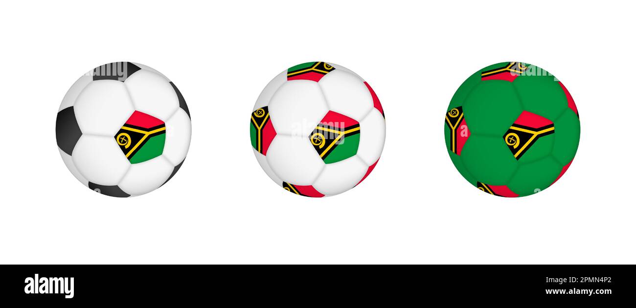 Kollektion Fußball mit der Flagge Vanuatu. Modell der Fußballausrüstung mit Flagge in drei verschiedenen Konfigurationen. Vektormodell. Stock Vektor