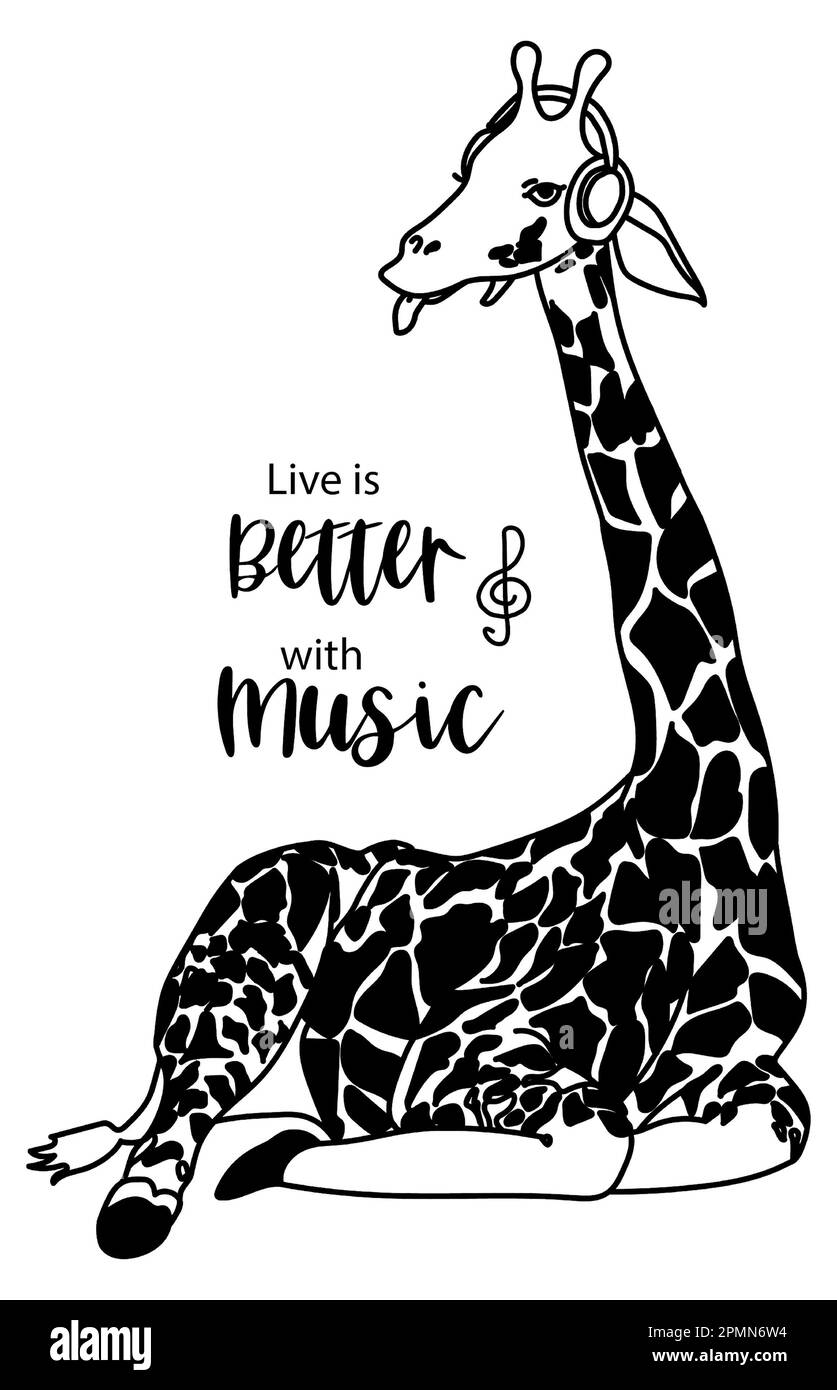 Zitat aus Giraffen-Illustrationen, tropische Cartoon-Tiere, exotisches Sommerdschungeldesign. Handgezeichnet. Design für Babyparty, Geburtstag, Stockfoto