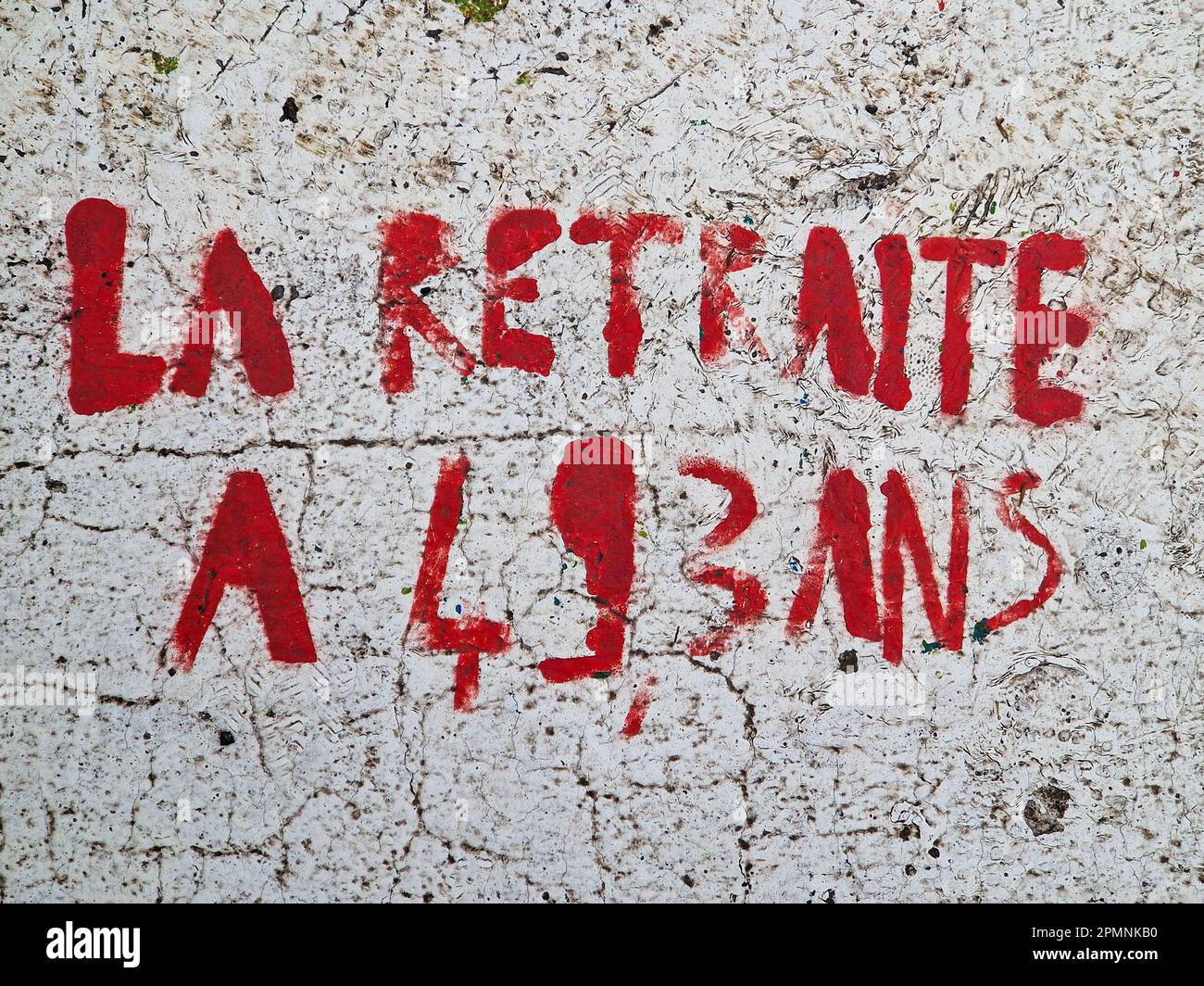 Moto gemalt von Anti-Rentengesetz-Reformaktivisten, Lyon, Frankreich Stockfoto