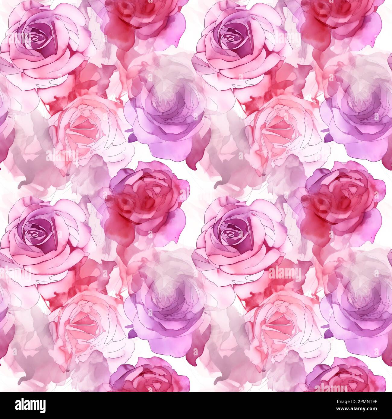 Rosa- und Korallenrosen- Nahtloses Blumenmuster - nahtlose Blumen in Aquarellfarben - perfekt für Verpackungen, Tapeten, Postkarten, Grußkarten Stockfoto