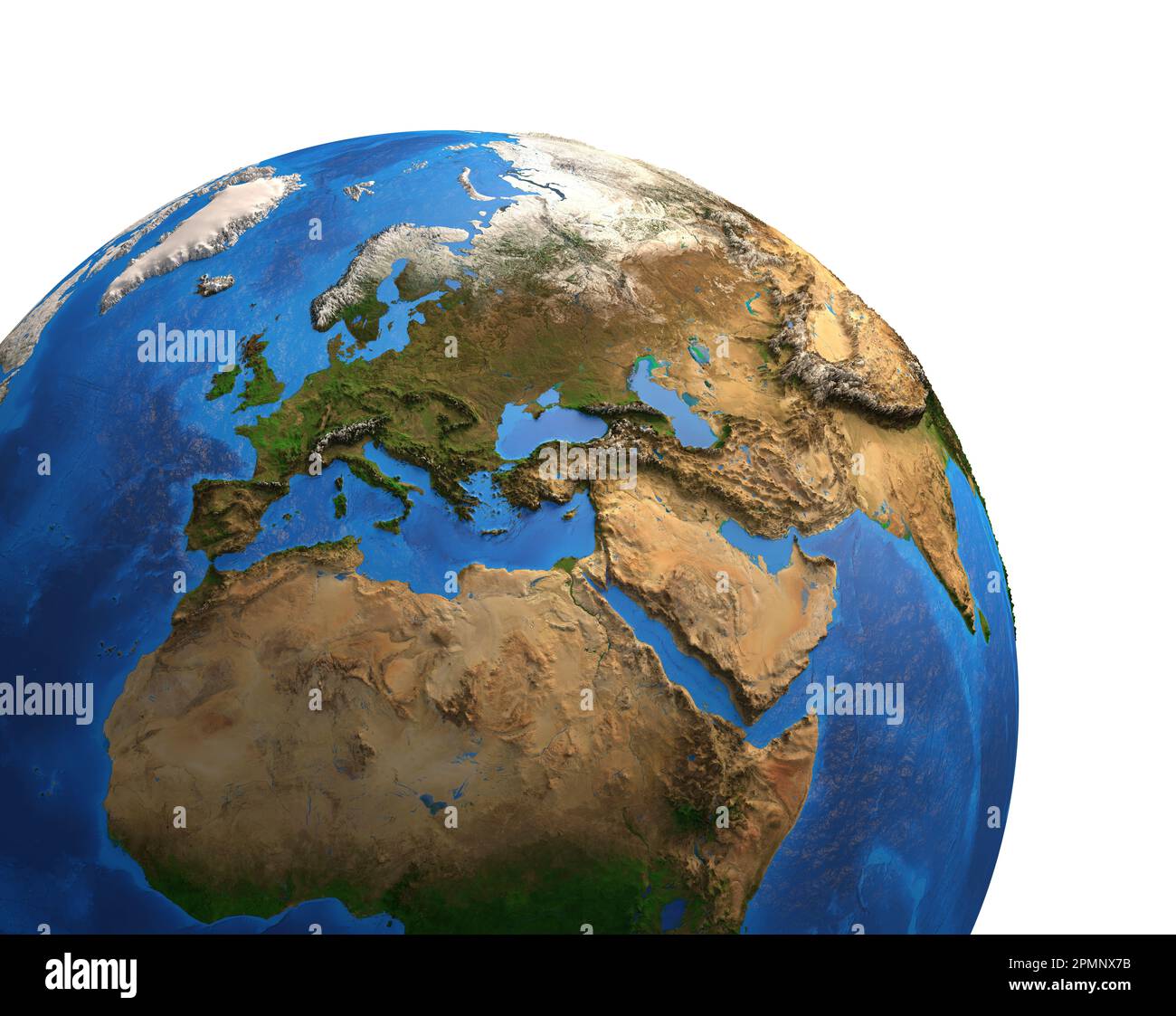 Hochauflösende Satellitenansicht des Planeten Erde mit Fokus auf Europa, Eurasien, Nahost, Nordafrika - Elemente dieses Bildes, bereitgestellt von der NASA Stockfoto