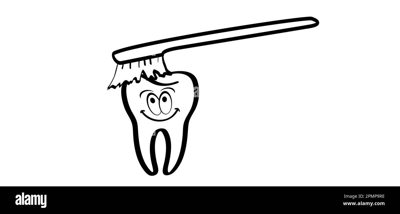 Pinsel-Tag. Zeichentrickfilm Zahnbürste und Paste. Zum Waschen von Zähnen und Backenzahn. Symbol für Vektorzahnpasta und Röhre. Symbol für Zahnbürste oder Zahnbürste. Delle Stockfoto