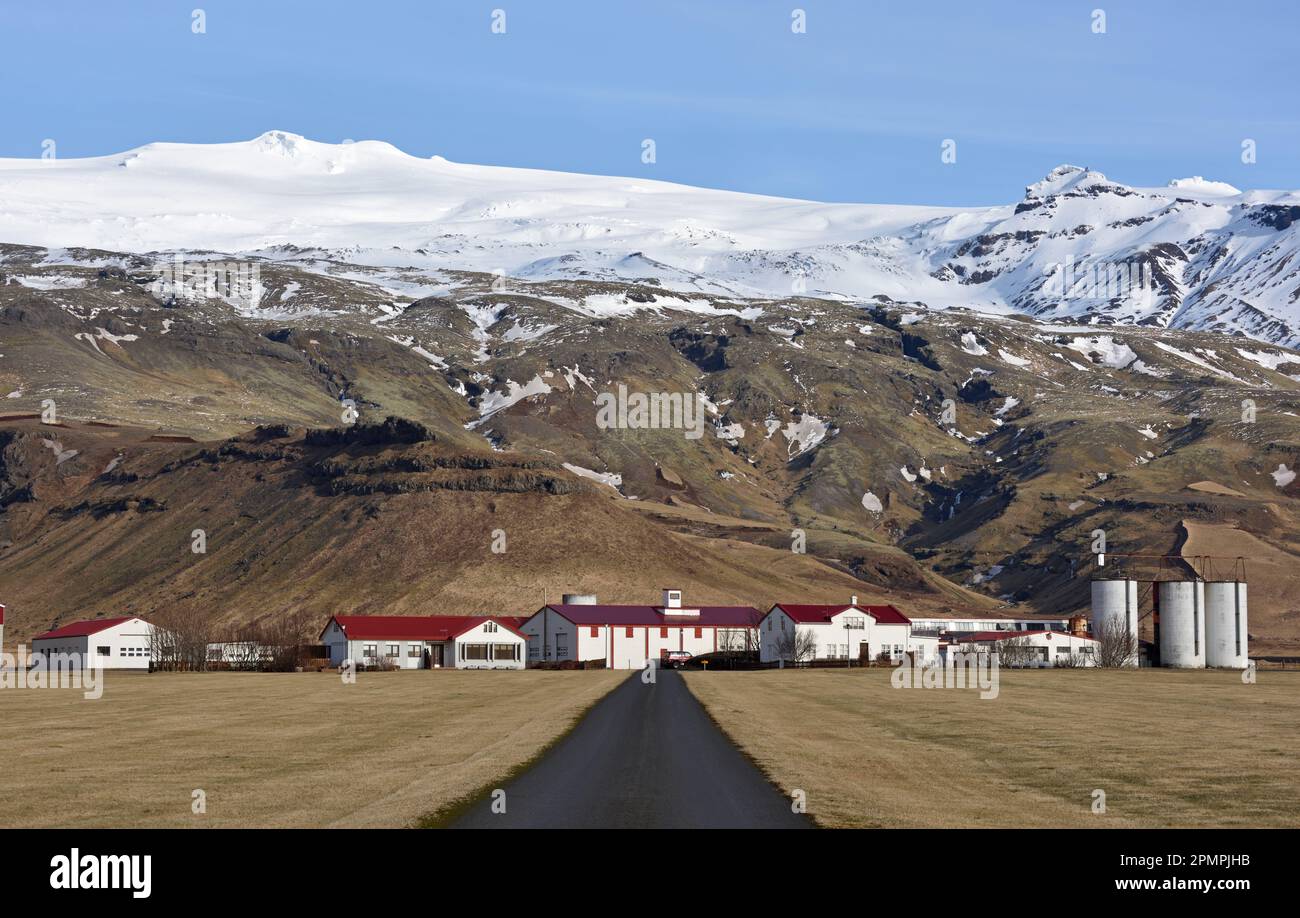 Blick auf den Vulkan Eyjafjallajokull in Island vom März 2023 Stockfoto