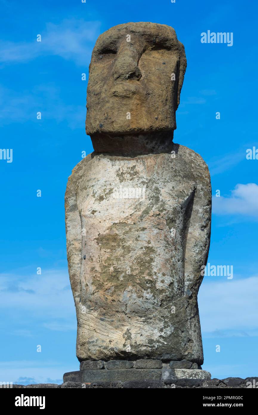 Moai, Ahu Tongariki, Rapa Nui Nationalpark, Osterinsel, Chile, Unesco-Weltkulturerbe Stockfoto