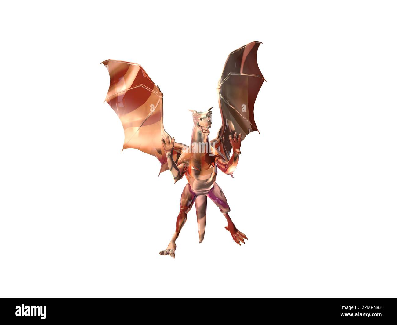 3D Abbildung eines roten Drachen, isoliert auf Weiß Stockfoto