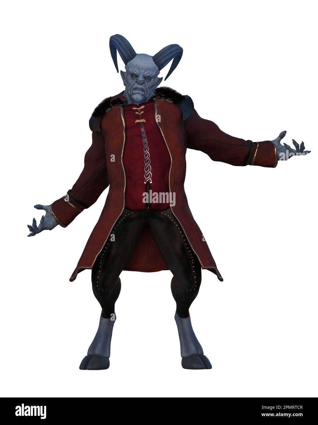 Der Krampus-Dämon aus der europäischen Folklore, wie ein böser Weihnachtsmann. 3D-Abbildung isoliert auf weißem Hintergrund. Stockfoto