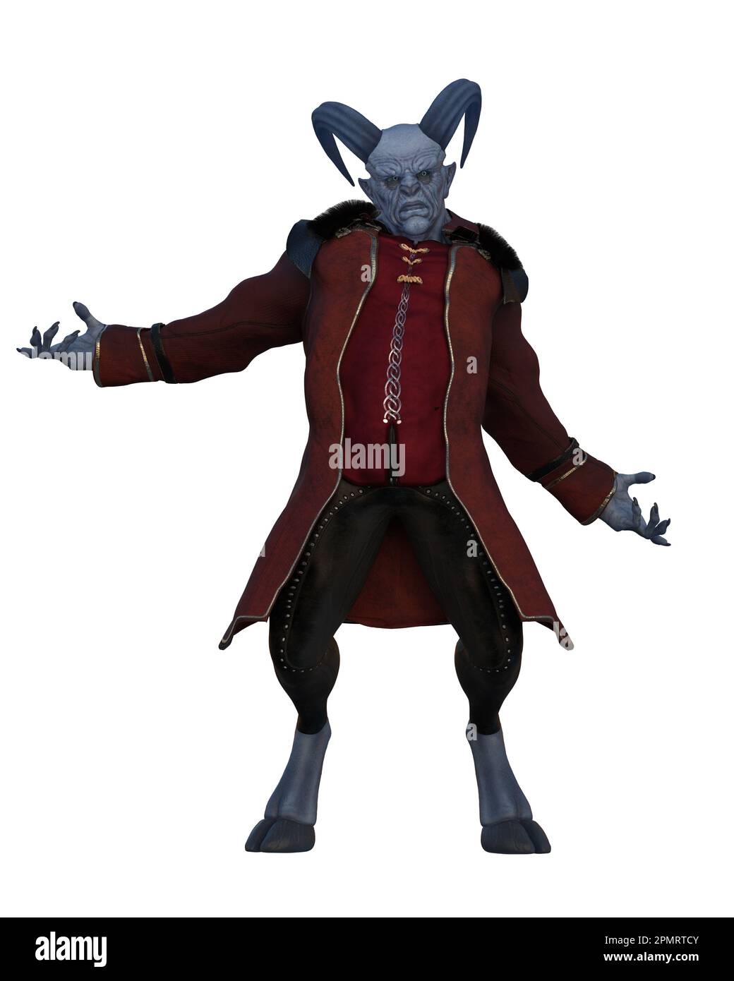 Der Krampus-Dämon aus der europäischen Folklore, wie ein böser Weihnachtsmann. 3D-Abbildung isoliert auf weißem Hintergrund. Stockfoto